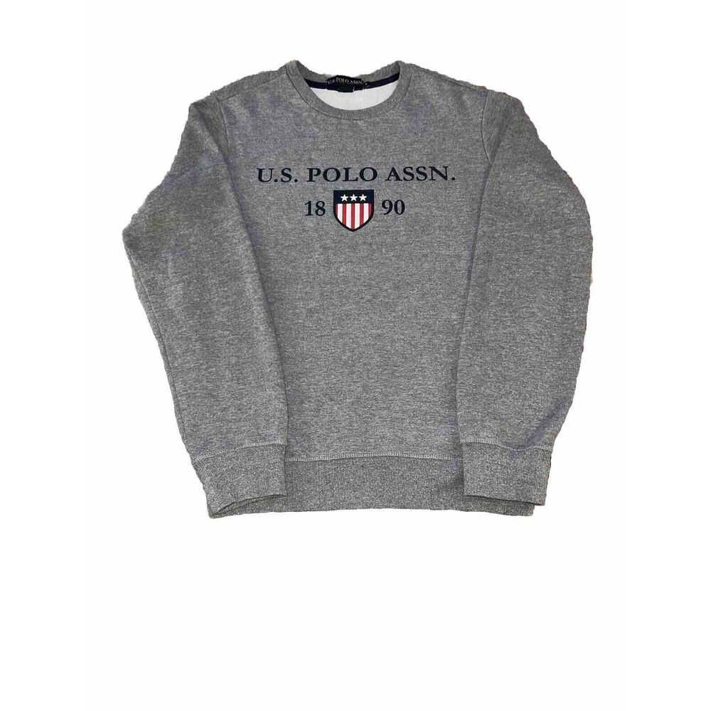 U.S. Polo Assn. Mens Gray Graphic Crewneck Pullover Fleece Sweatshirt Size Small